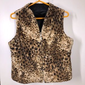 Vest Leopard & Solid Reversible Size PM Faux Fur and Satin